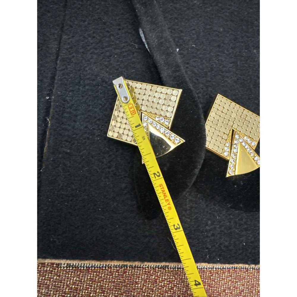 vintage Whiting & Davis gold-tone geometric mesh clip-on earrings Statement EUC - Picture 8 of 10